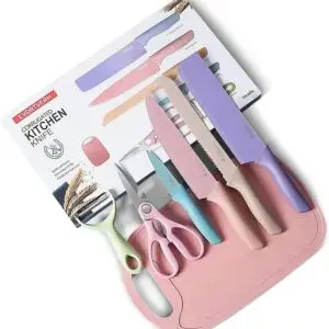 6 Pcs Colorful Knife Set With Cutting Board