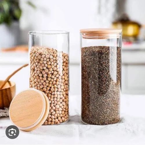 1 Pcs Glass Jar with Wood Lid