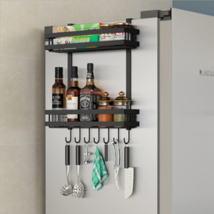 2 Tier Metal Refrigerator Side Storage Organizer Rack