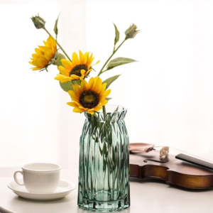 Green Ribbed Glass Vase - 765-5